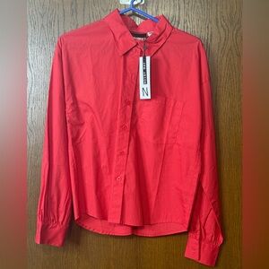 Noisy May Bright Red Poplin Button-Down Shirt